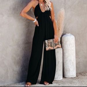 Vici black halter backless jumpsuit